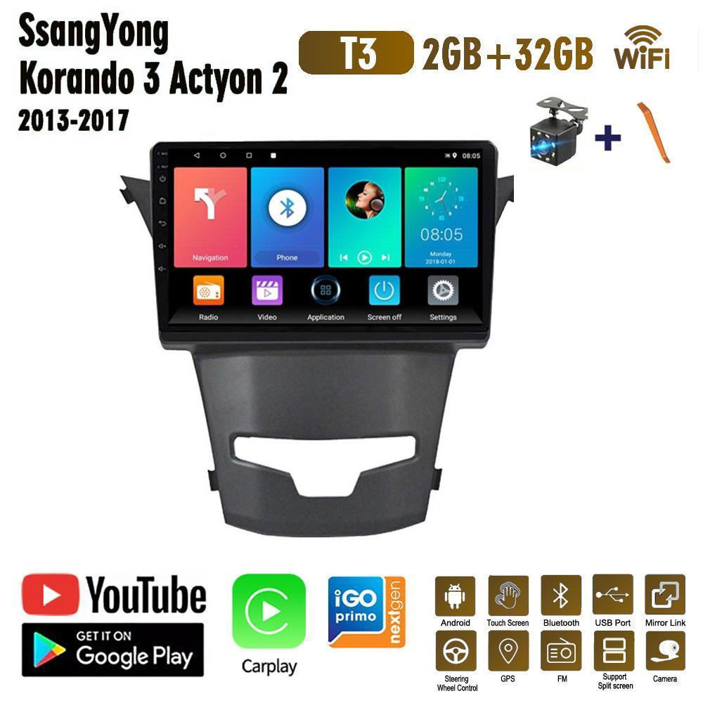 9-дюймовый автомобильный радиоприемник на базе Android Carplay для SsangYong Korando 3 Actyon 2 2013-2017, мультимедийный видеоплеер, GPS-навигация, WIFI, 2 + 32 ГБ