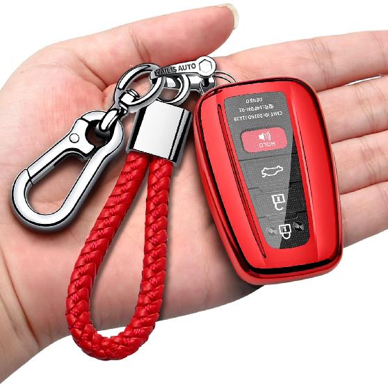 Autophone for Toyota Rav4 Key Fob Cover with Keychain Soft TPU Key Shell Case,Compatible With -2025 Rav4 Smart Key-Red