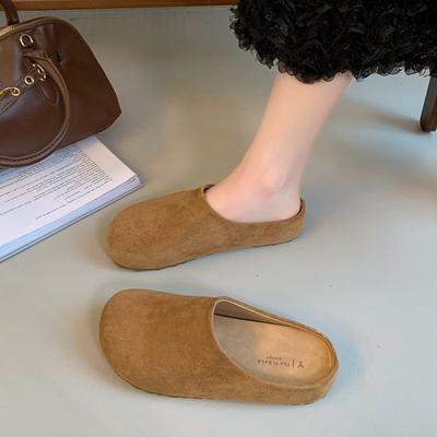 Тапочки Baotou, женские, новые, с толстой подошвой, полутапочки, плоская обувь, воловья кожа, лицевая кожа, мюли