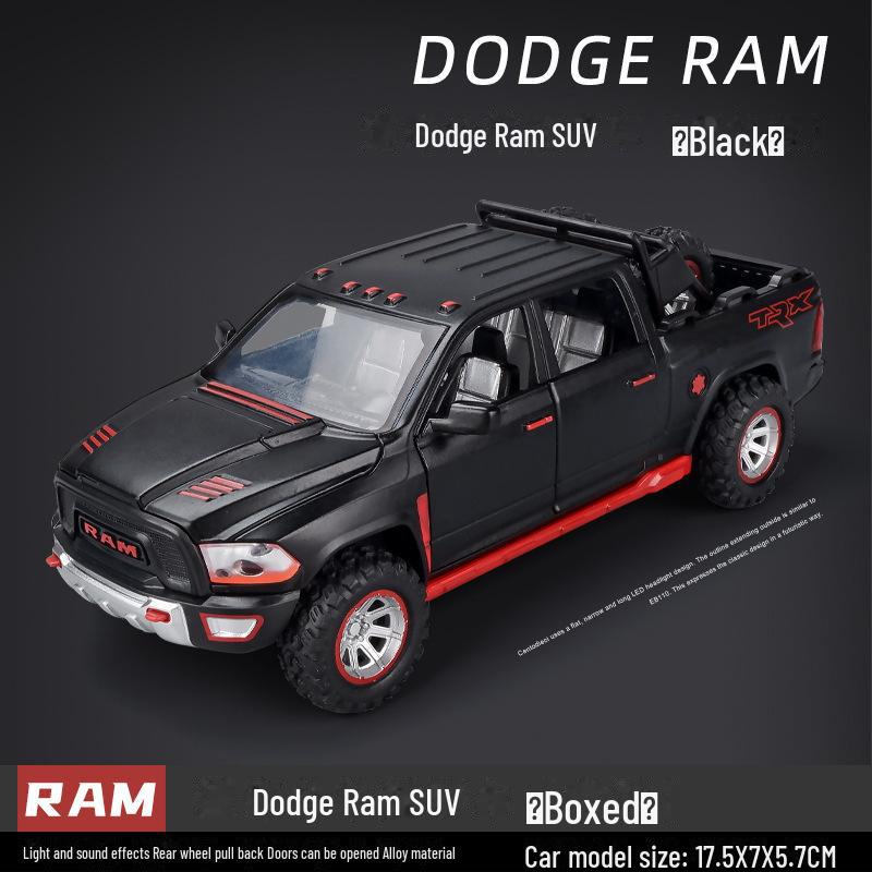 1:32 Модель пикапа Dodge Ram TRX — игрушечный автомобиль из сплава со звуком, светом и открывающейся назад дверью для детей