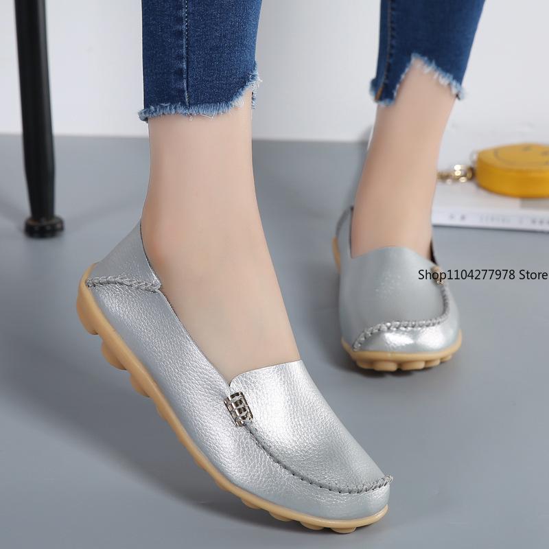 Fashion Plus Size 44 Women Flats Woman Loafers Genuine Leather Female Shoes Slip On Ballet Bowtie Moccasins 2025 New Women Shoes