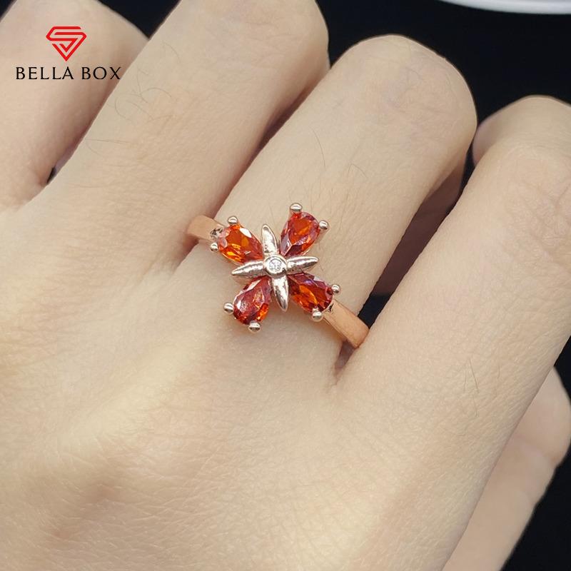 BELLA BOX Высококачественная циркониевая сетка, красная прямая трансляция, вспышка, цвет огня, новая имитация граната, четырехлистный клевер, открытое кольцо для девочек