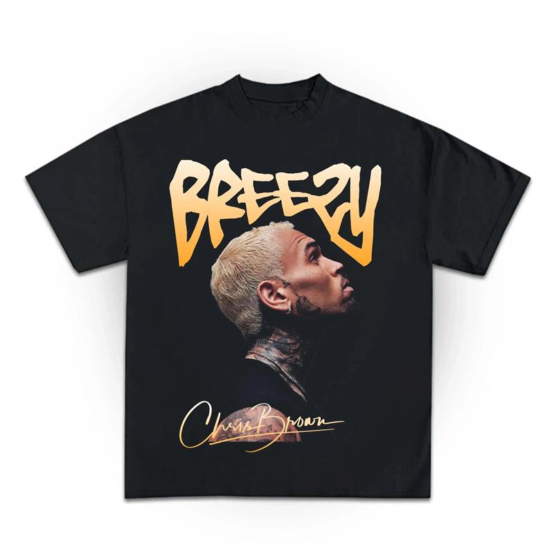 Хип-хоп Крис Браун Breezy Bowl XX Концертный Тур Хлопковая Футболка Винтажная С Коротким Рукавом Круглый Вырез Принт Повседневный Стиль для Женщин Мужчин