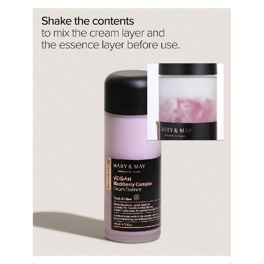 Mary&May Веганская эссенция-крем с комплексом ежевики 140 мл - Интенсивно увлажняющая и успокаивающая эссенция для лица - Без отдушек, Гипоаллергенная, Глубокое увлажнение