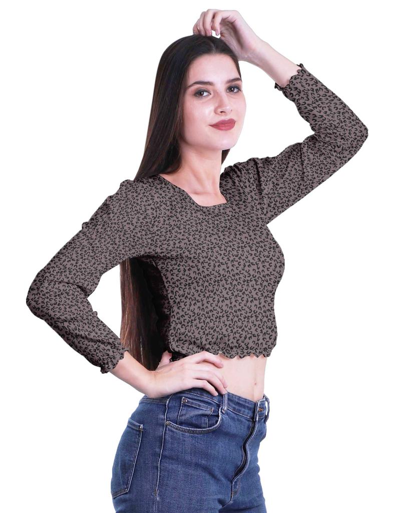 Moomaya Укороченные топы с круглым вырезом и длинными рукавами для женщин из хлопкового джерси T