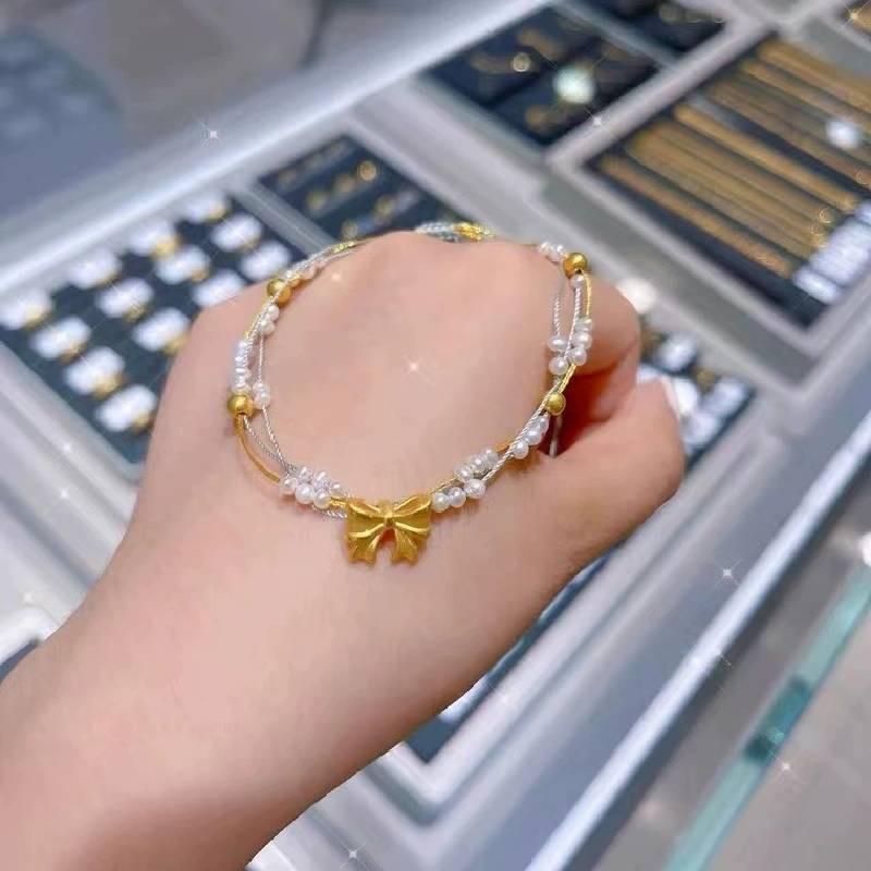 Милый браслет ручной работы с дизайном бантика и искусственным жемчугом для модных девушек