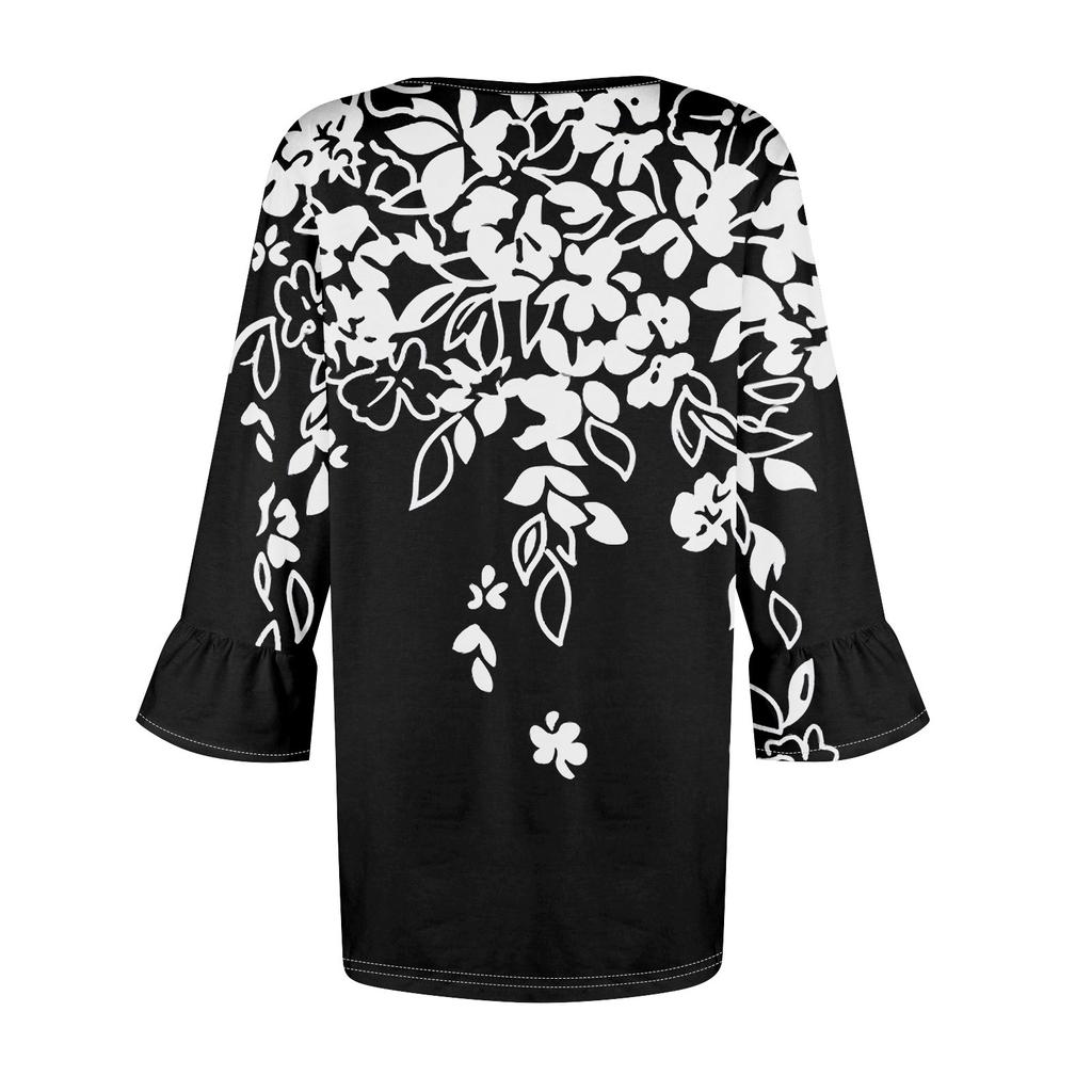 Женские топы с рукавами-колокольчиками 3/4, летние плиссированные рубашки с круглым вырезом, модные нарядные повседневные блузки-туники свободного покроя