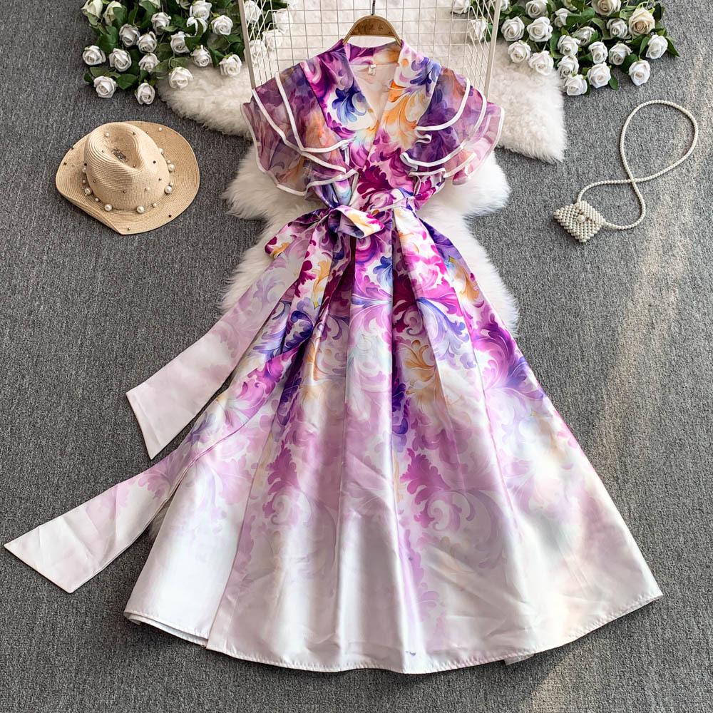 Элегантные длинные платья с цветочным принтом для женщин, летние, праздничные, с рукавами-рюшами, цельные, запашные, с V-образным вырезом, винтажные, ретро, вечерние