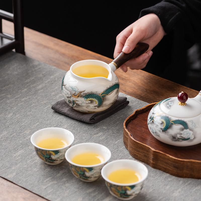 Керамический чайный диспенсер чахай устройство для наливания чая чайное море жировой нефрит белый фарфор чахай боковая ручка из массива дерева большой чахай