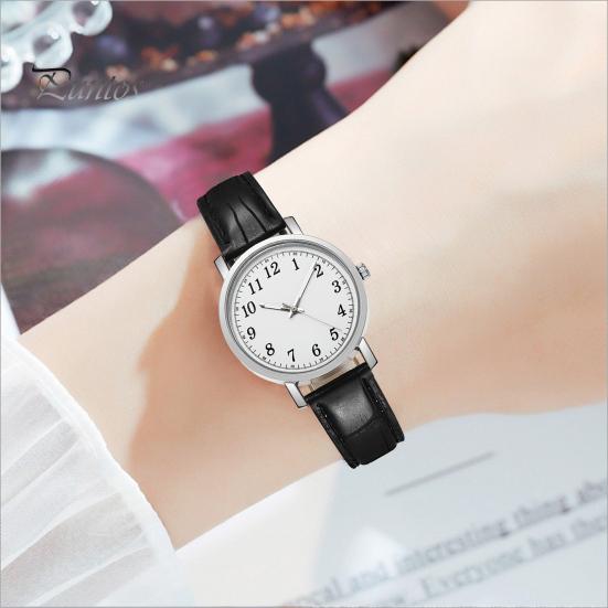Couple Watch Round Battery Operated Faux Leather Strap Elegant 3-Hand Birthday Gift Adjustable Men Women Quartz Wrist Watch Fashion Jewelry