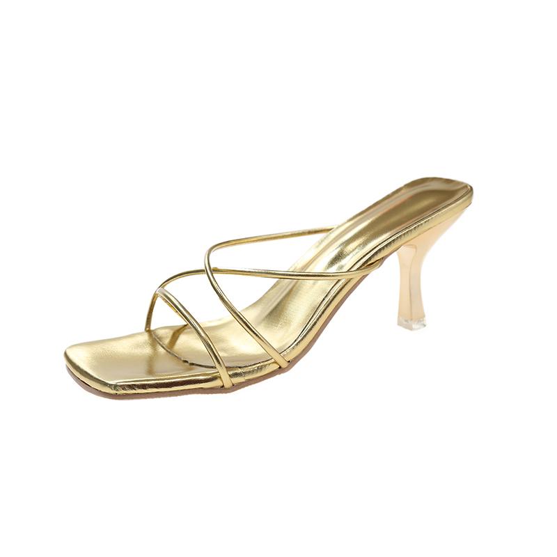 Женские туфли-шлепанцы на высоком каблуке-шпильке для женщин, роскошные дизайнерские женские удобные золотые серебристые сандалии, тренд, размер 40