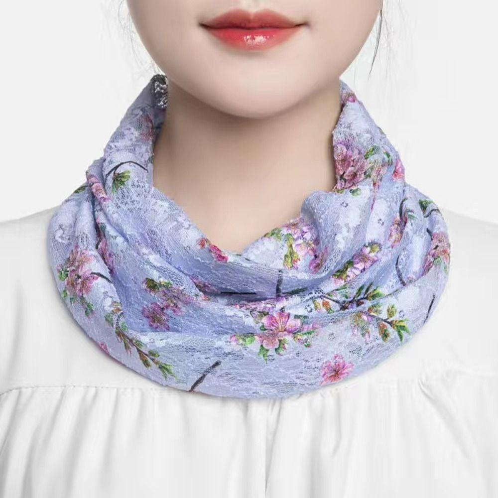 Floral Silk Scarf Ice Silk Neck Guard Scarf Summer Veil Women