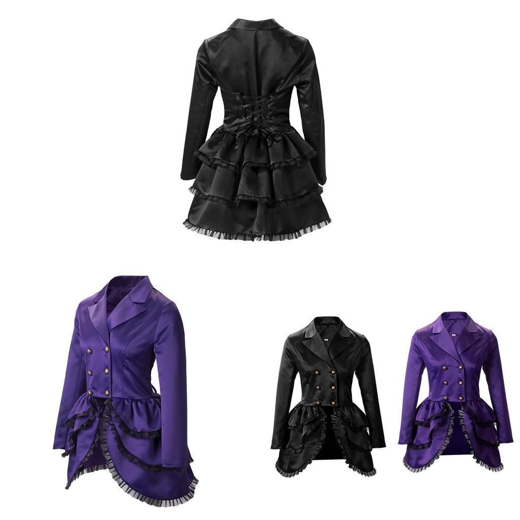 Women's Double-breasted Lace Trim Medieval Renaissance Cos Stage Performance Outfit