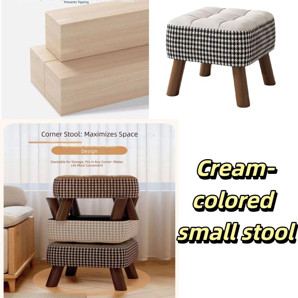 Soft Upholstered Seat Ottoman Compact Design Soft Pack Stool Shoe Changing Stool Living Room
