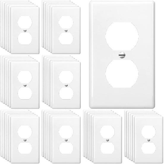 Hoteam 50 Pcs Duplex Wall Plates Kit Electrical Outlet Cover 4.50 x 2.76 Inch Home Standard Size 2 Gang Receptacle Covers Polycarbonate Thermoplastic
