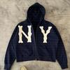 American Style Loose Streetwear Zip Up Hoodie Graphic Print Casual Sweatshirt Teens