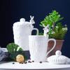 Белая фарфоровая Рождественская 3D пара оленей Кофейные молочные кружки с крышкой Керамическая Креативная Милая кружка для завтрака с оленем Посуда для напитков