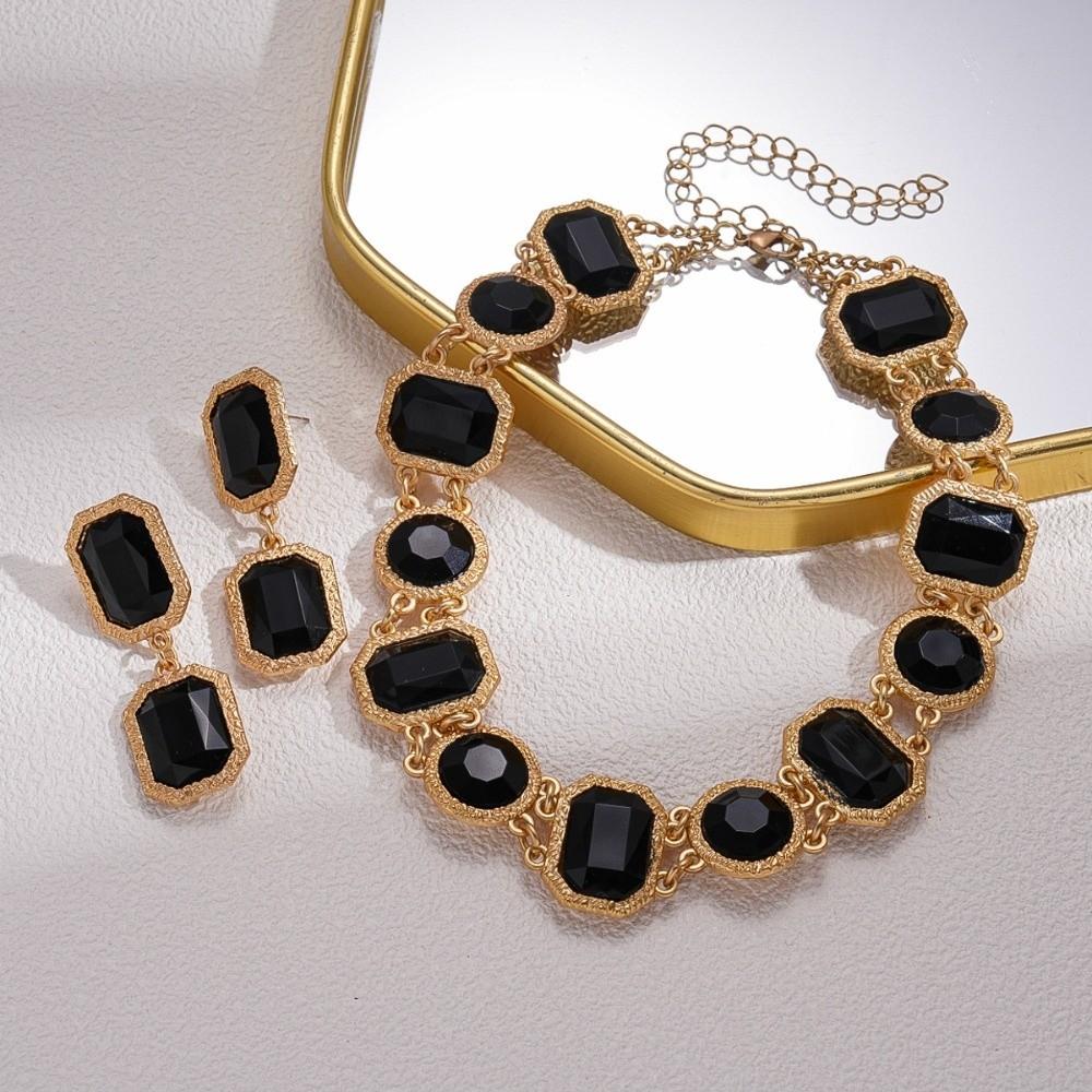 Медь Черный Геометрическое Ожерелье Цепочка на Ключицу Темный Стиль Цепочка на Шею Ретро Черные Серьги Вечеринка