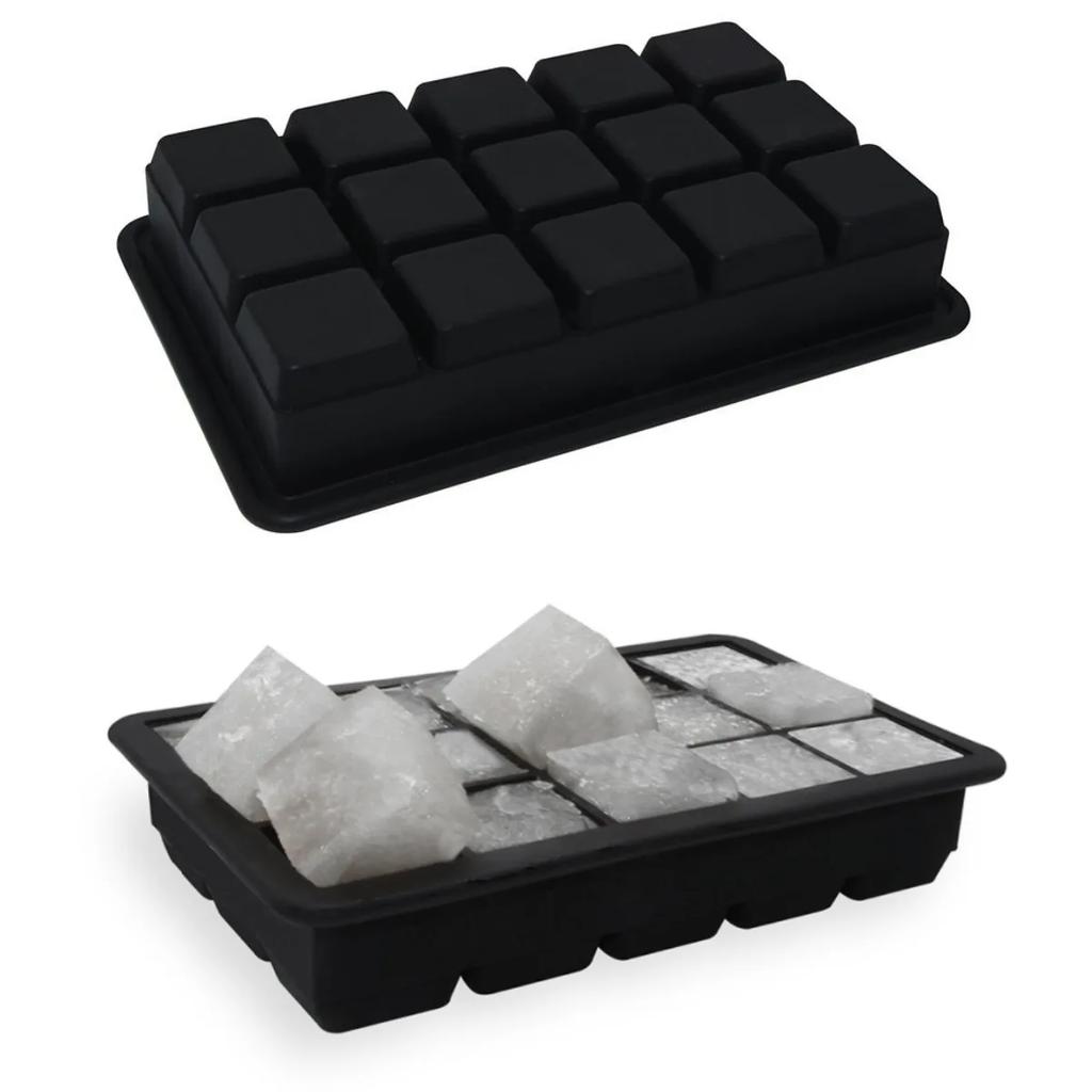 Premium Food Grade Silicone Ice Cube Tray 15 Grids Square with Lid Durable DIY Ice Maker for Whiskey Cocktails Coffee
