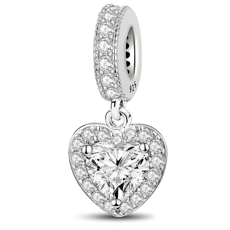 Copper Romantic Zircon Red Love Heart Charms Beads Fit Original Pan Bracelet Bangles Diy Fine Jewelry For Women