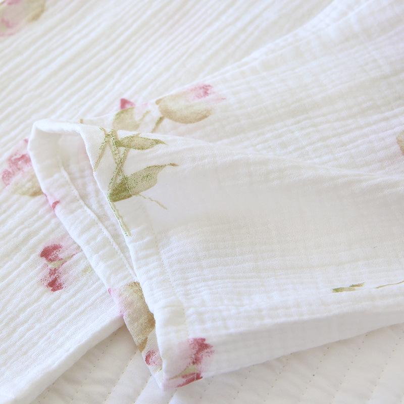 Женский пасторальный пижамный комплект - Длинный рукав, Двухслойный креп, Чистая хлопковая марля для весны, лета, осени.