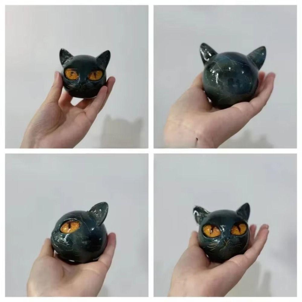 Resin Black Cat Stone Figurine Amber Eyes Luxury Marble Texture  Bookshelf Decor