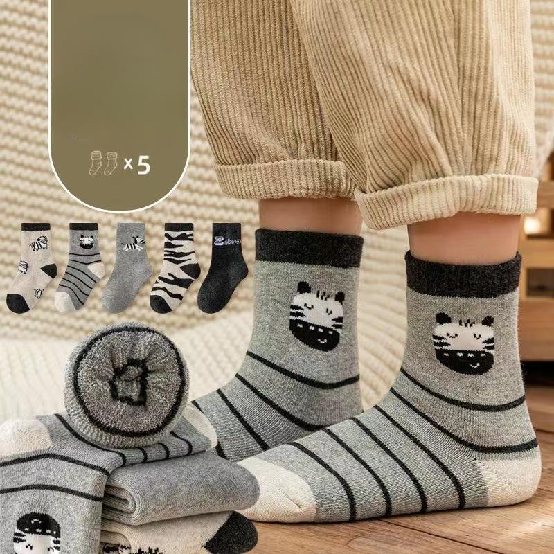 5 пар детских носков шерстяные круговые с утолщенной кожей теплые чулки осень-зима детские носки-тапочки для мальчиков и девочек