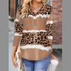 Women Autumn Long Sleeve V Neck Leopard Split Pullover T Shirt Top