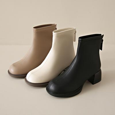 Уличный стиль женские ботильоны модные молнии современные короткие ботинки осень-зима женские лаконичные туфли на толстом каблуке