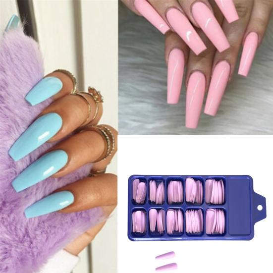 100 шт./компл. наклейки для накладных ногтей, полное покрытие, длинный гроб, искусственный маникюр