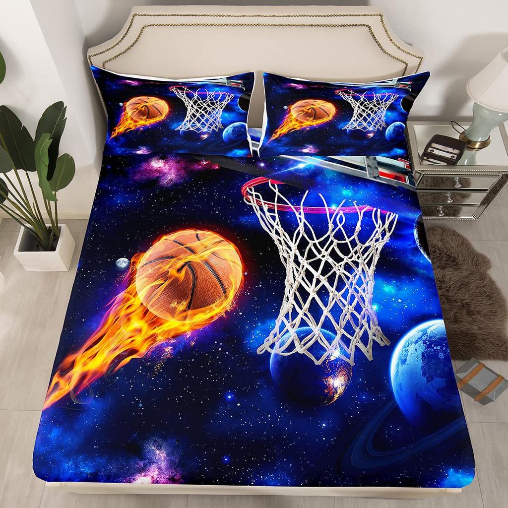 Мультяшный узор из костей Шапка на кровать из трех частей Цифровая печать Постельное белье Шапка на кровать Набор из трех частей Дети и взрослые