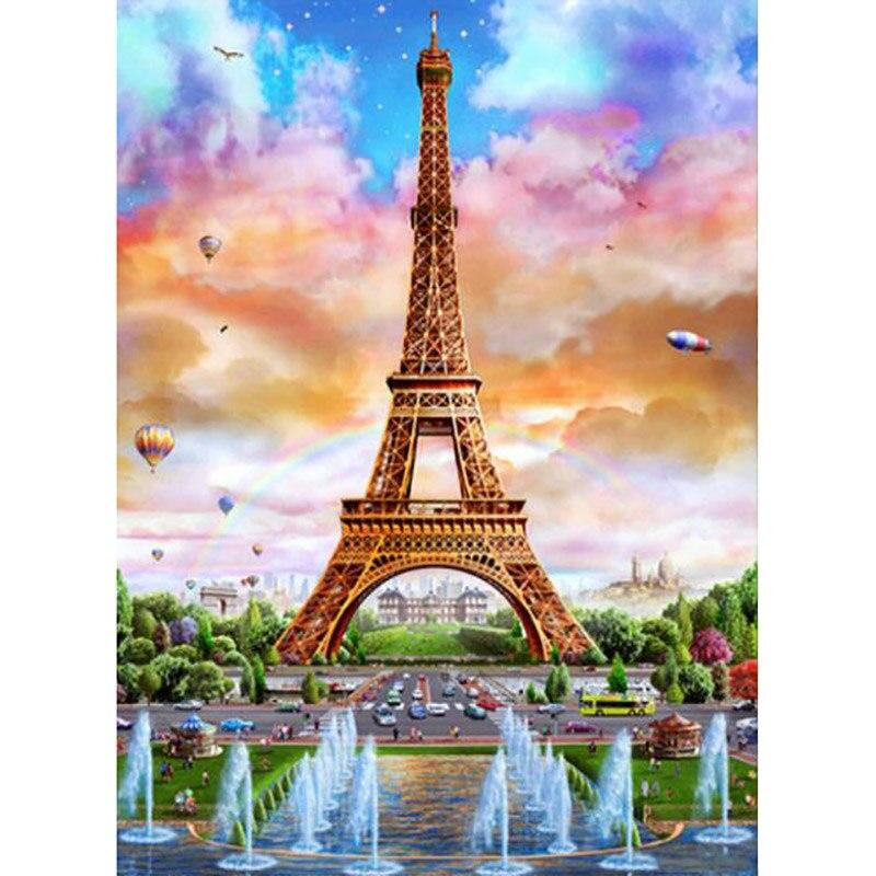 5D DIY Алмазная картина Пейзаж Вышивка крестиком Эйфелева башня Полный круглый дрель Алмазная художественная вышивка Распродажа Украшение дома