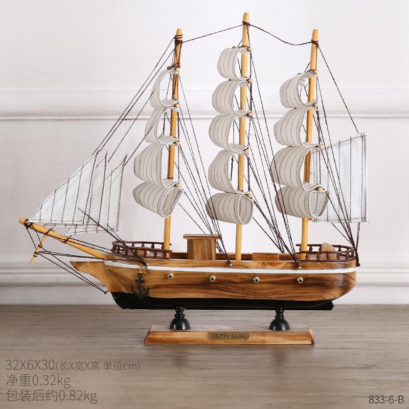 Mediterranean Wooden Sailboat Model Ornaments Creative Handmade Solid Wood Simulation Craft Home Decoration Retro Ornaments