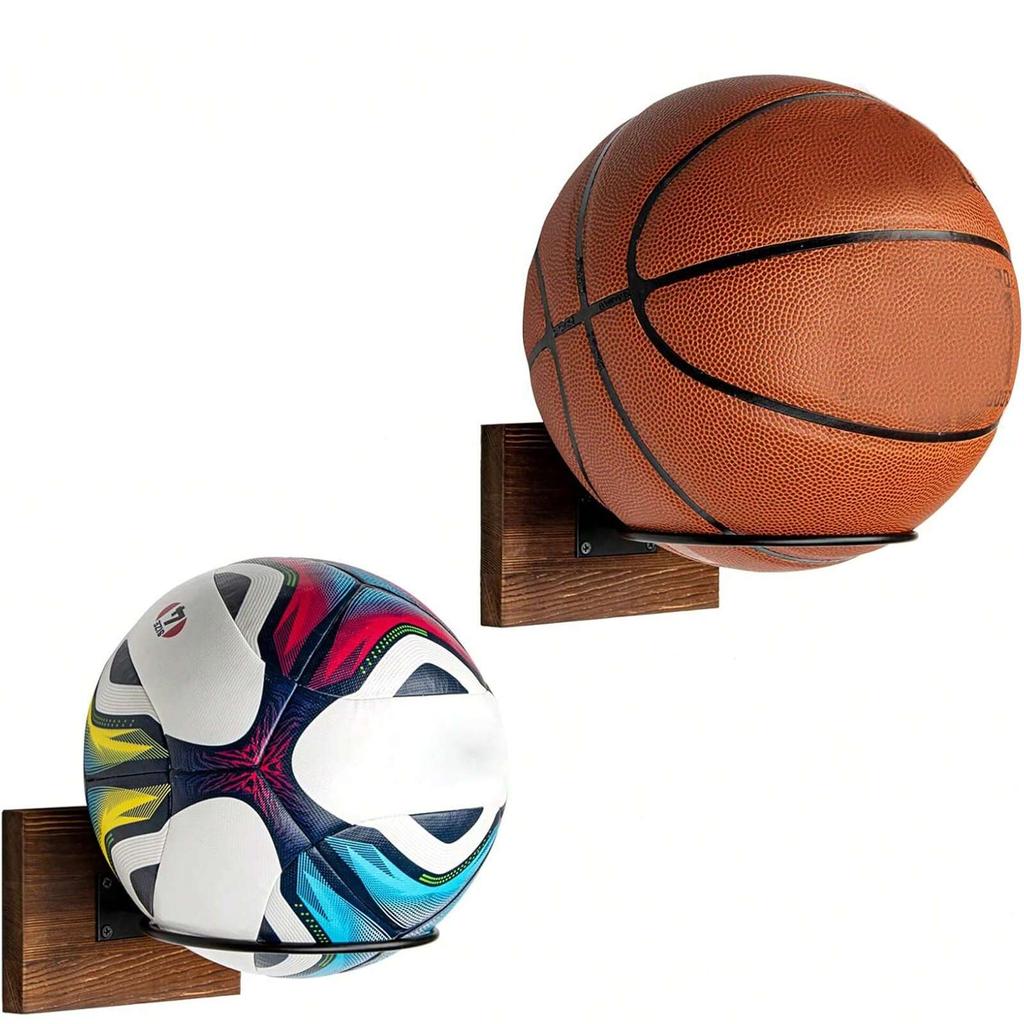 Подставка-держатель для мяча для настенного крепления для баскетбола, подставка для демонстрации футбольного мяча, деревянная и металлическая стойка для хранения волейбола, софтбола, шарфов
