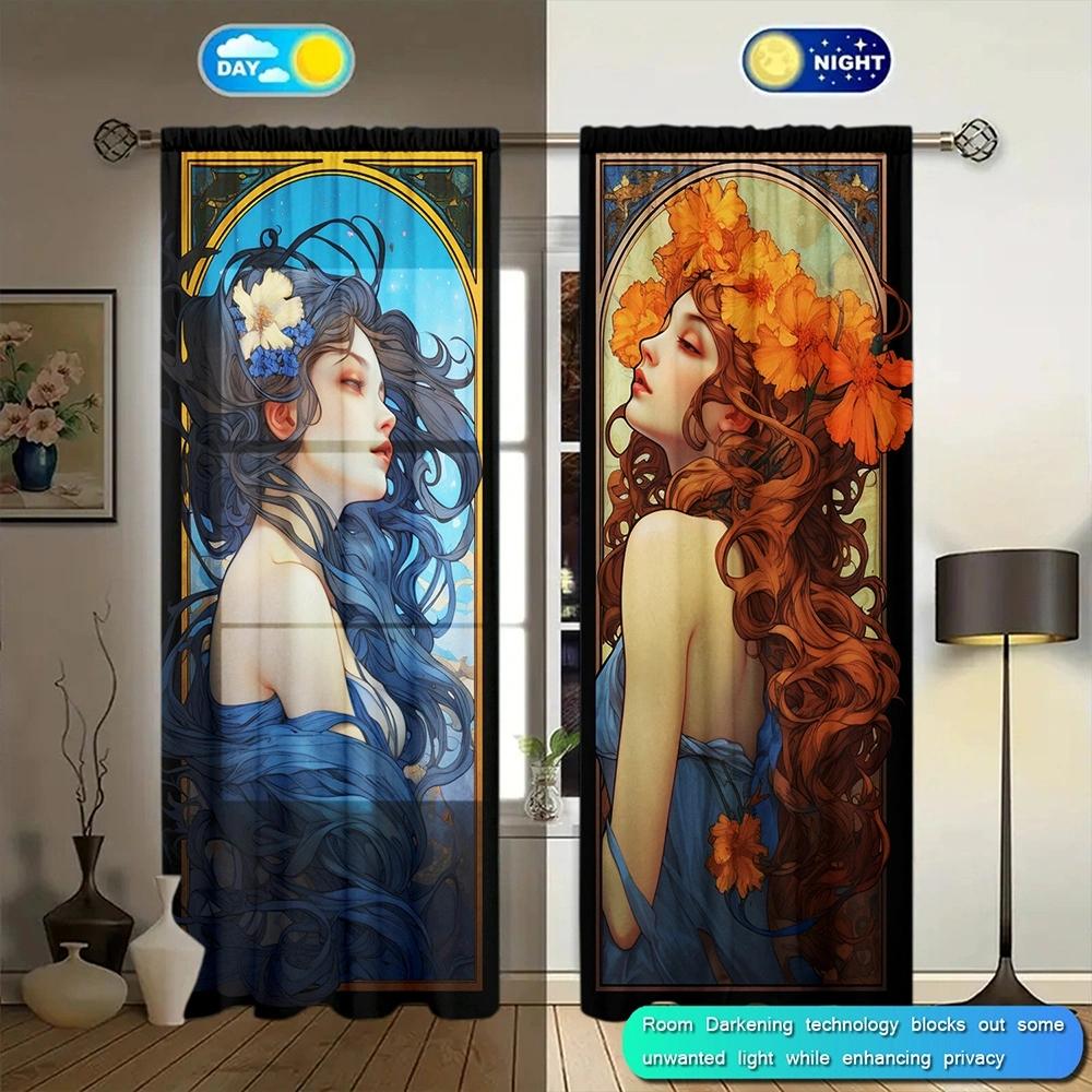 Goddess of Sun and Moon Printed Curtain for Home Decor - Rod Pocket Window Treatment for Bedroom, Kitchen, Living Room