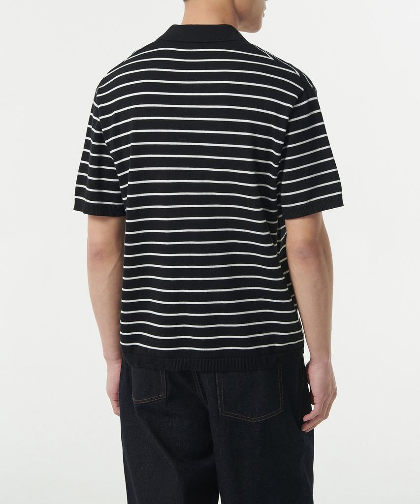 MUSINSA STANDARD Striped Slit Neck Knitted Polo Shirt [Black/White]