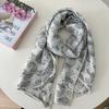 Women's Double-layer Cotton and Linen Floral Scarf Autumn and Winter Pleated Wrapped Shawl Scarf