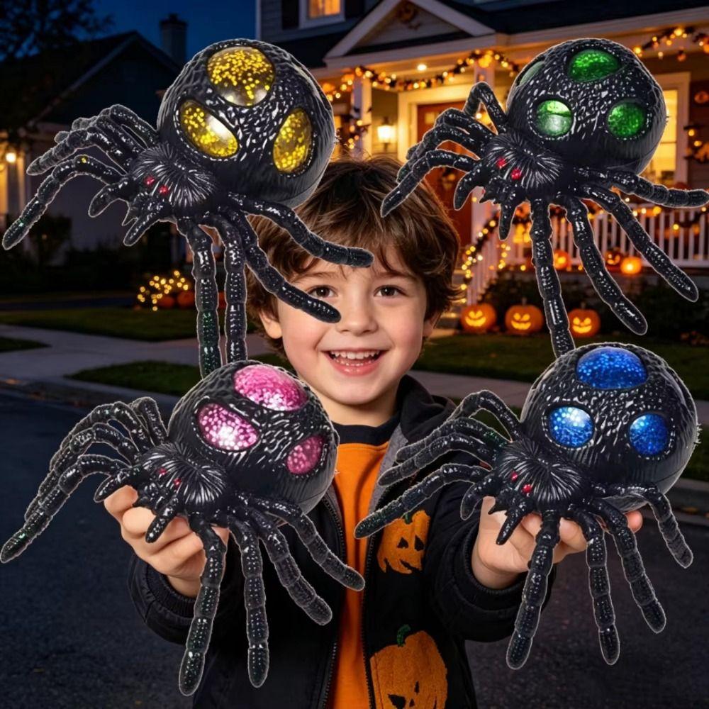 Novelty Black Spider Spoof Squeeze Toy Gold Glitter Filled Halloween Spider Squishy Holiday Party