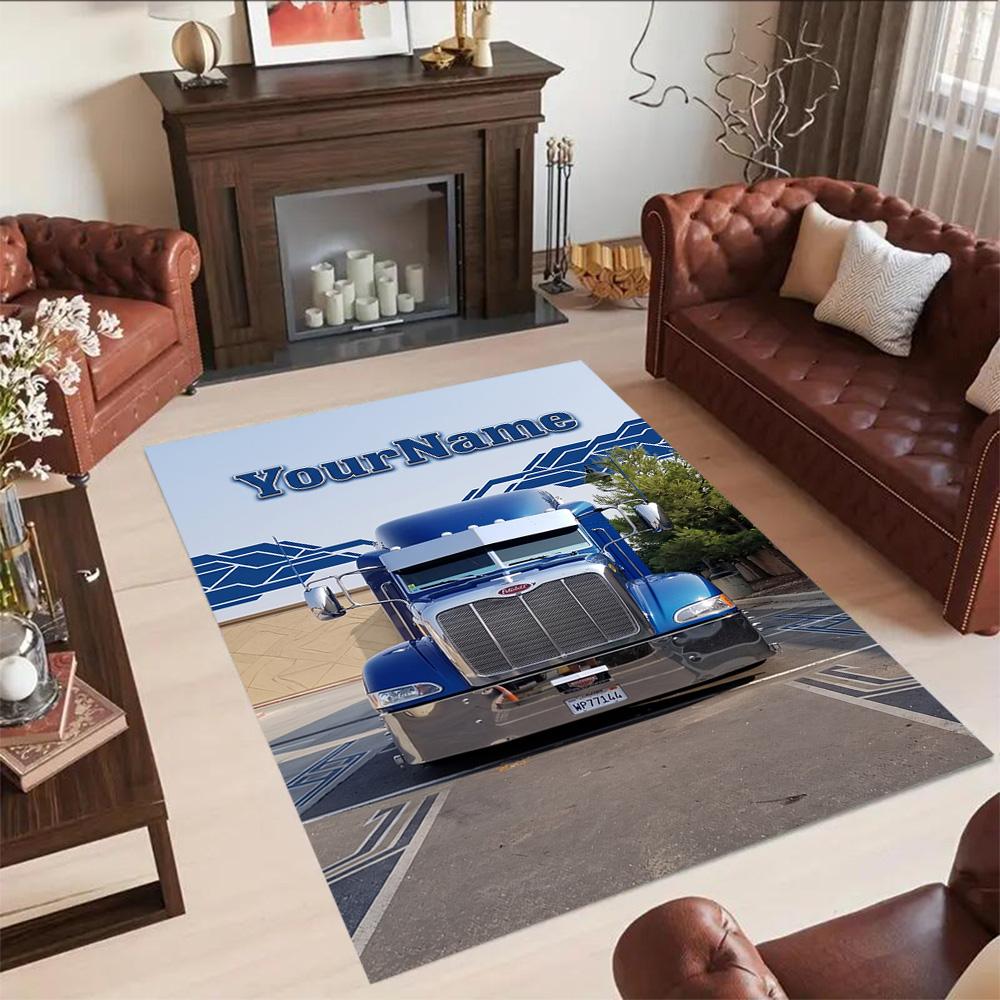 Peterbilt Heavy Trucks Customized Name Area Rug Perfect for Study room Foyer Dining Room Dormitory Anti-slip Rug Anime Office Decor Wedding Party Gift