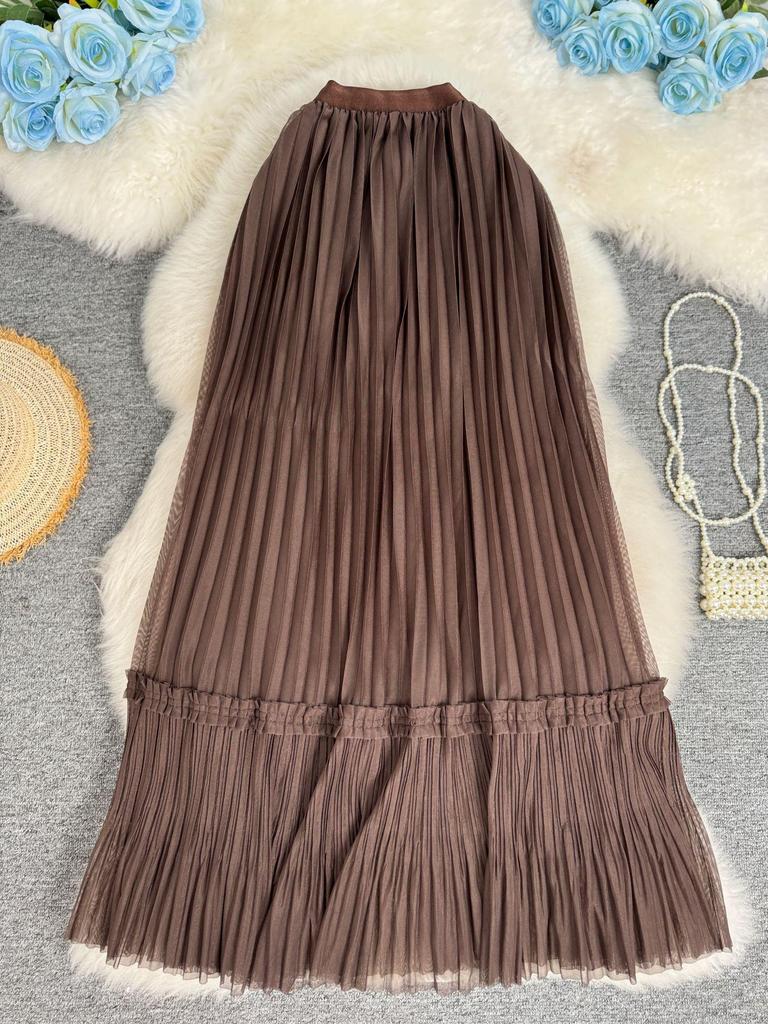 Women's Retro A-line Mesh Patchwork Skirt - Mid-length and Versatile for Commuting and Gentle Style