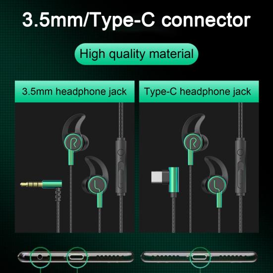 Wired Earphone Stereo Sound Sports Headset with Microphone 3.5mm/Type-C Plug In-ear Headphone for Game Music