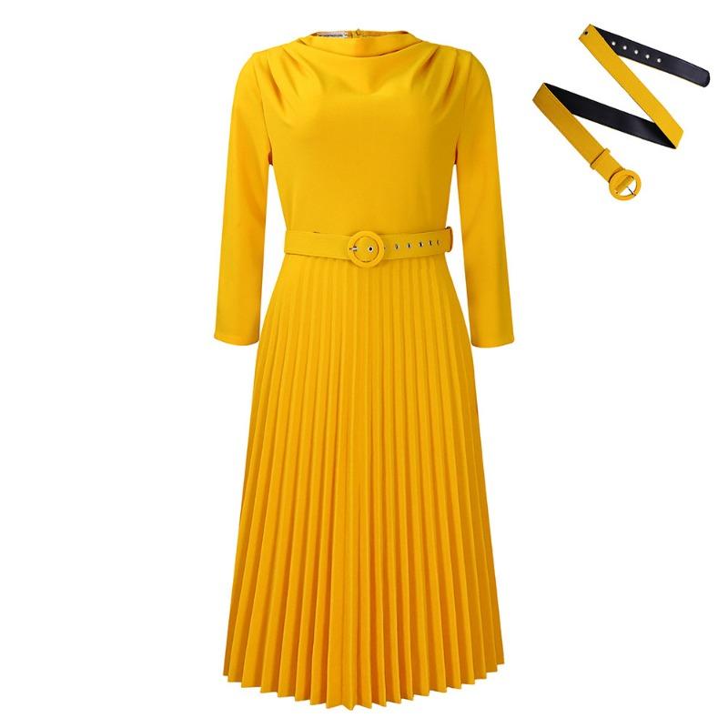 Новая женская одежда модный темперамент элегантная плиссированная юбка элегантное однотонное платье большого размера