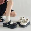 Модные черные туфли на толстой подошве с мелким вырезом женские летние туфли для увеличения роста из натуральной кожи туфли Мэри Джейн