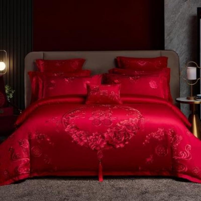 Новый китайский стиль большая красная вышивка свадебный пододеяльник полированное свадебное постельное белье свадебный комплект из четырех предметов многопредметный набор
