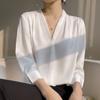 Silk Shirt for Women Spring and Summer Shirt V-neck Simple Nine Points Sleeve Temperament Versatile French Top