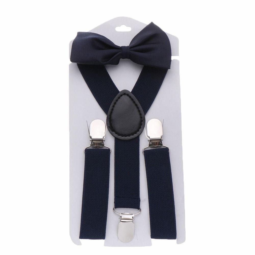 Solid Color For Girls Strap Clip Bow Tie Hanging Pants Clip Suspenders Clips Tie Suspenders Set