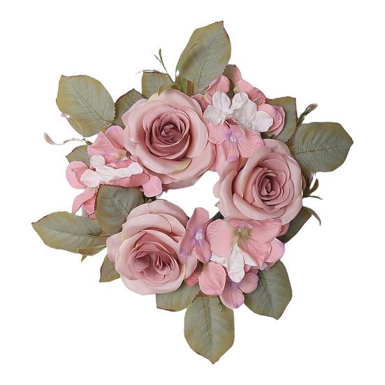 Искусственный венок из роз, кольцо для свечи, реалистичная мини-гирлянда из искусственных роз с пластиковой основой, украшение для свечи/вина, свадьбы, вечеринки, центральный элемент для обеденного стола