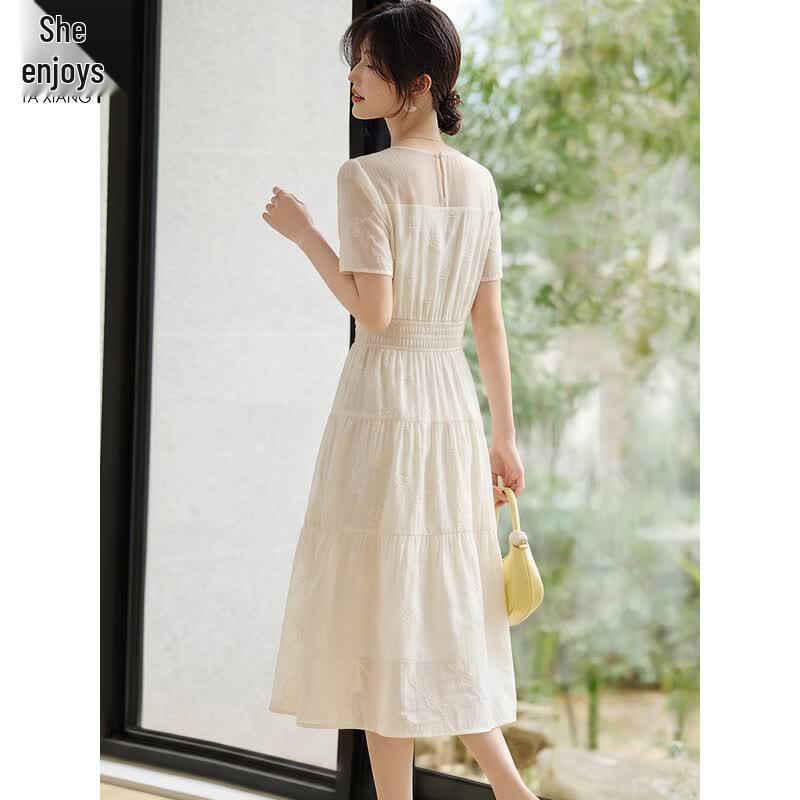Women's White Chiffon A-Line Midi Dress
