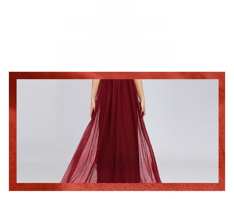 Женское вечернее платье А-силуэта из сетки в европейском и американском стиле 2024 года с эластичной талией и круглым вырезом.