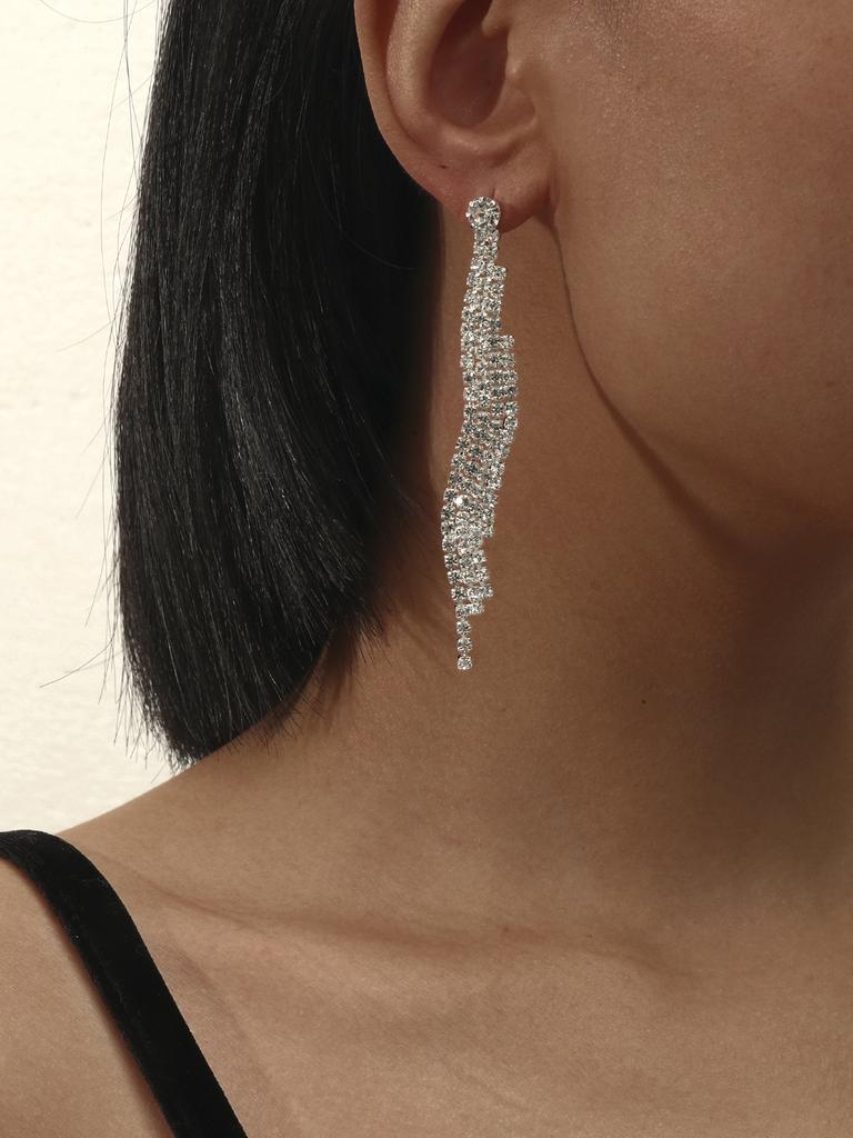 Премиальные супер яркие серьги с длинной бахромой, полностью инкрустированные бриллиантами